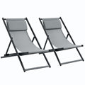 Set of 2 Outdoor Folding and Reclining Deck Chairs in Aluminum, Gray, 96.5 x 58 x 91.5cm - Borge' Group Limited