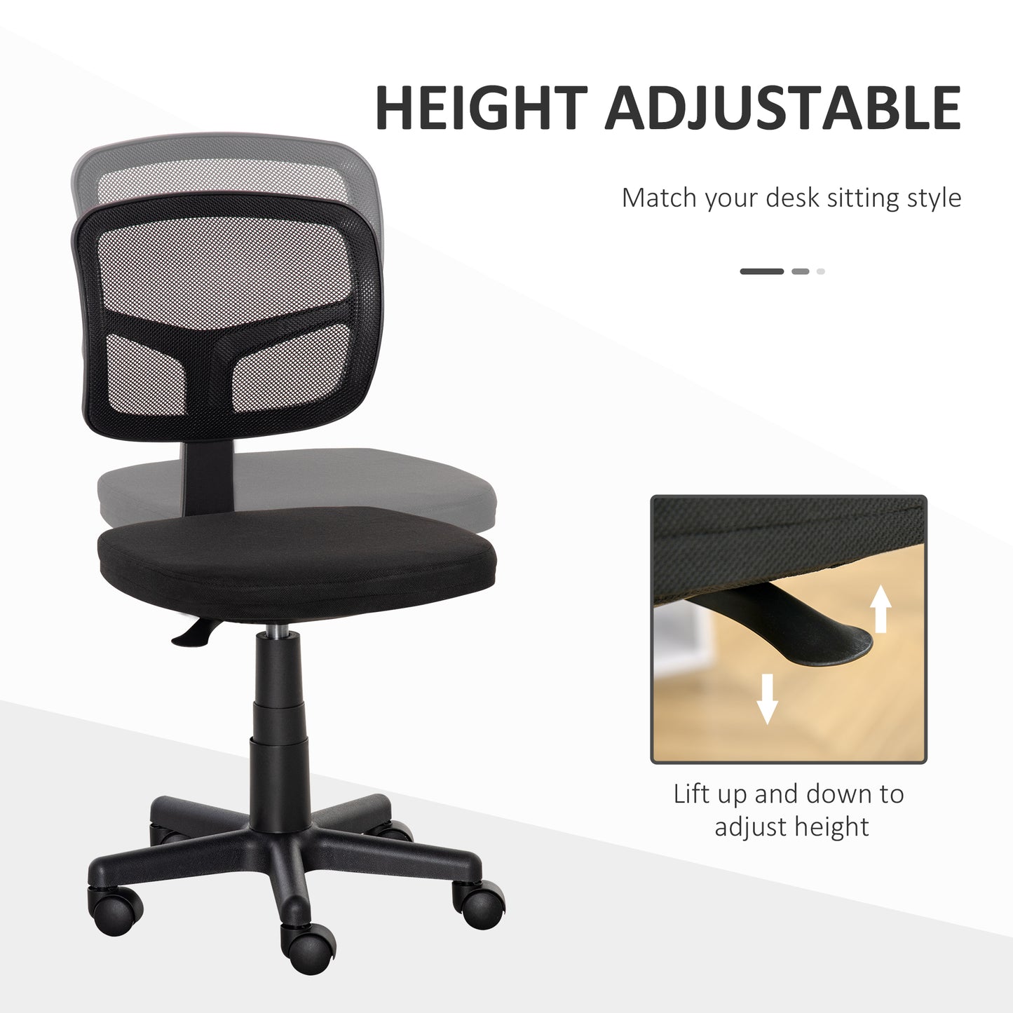 Ergonomic office chair on the net without armrests and height, black - Borgè