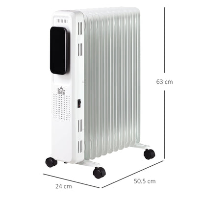 oil radiator with 11 elements, 3 heating levels, timer and adjustable temperature, 50.5x24x63cm - white - Borgè