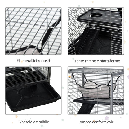 PAWHUT Metal cage for rodents 4 levels with removable tray 52 x 52 x 113.5cm