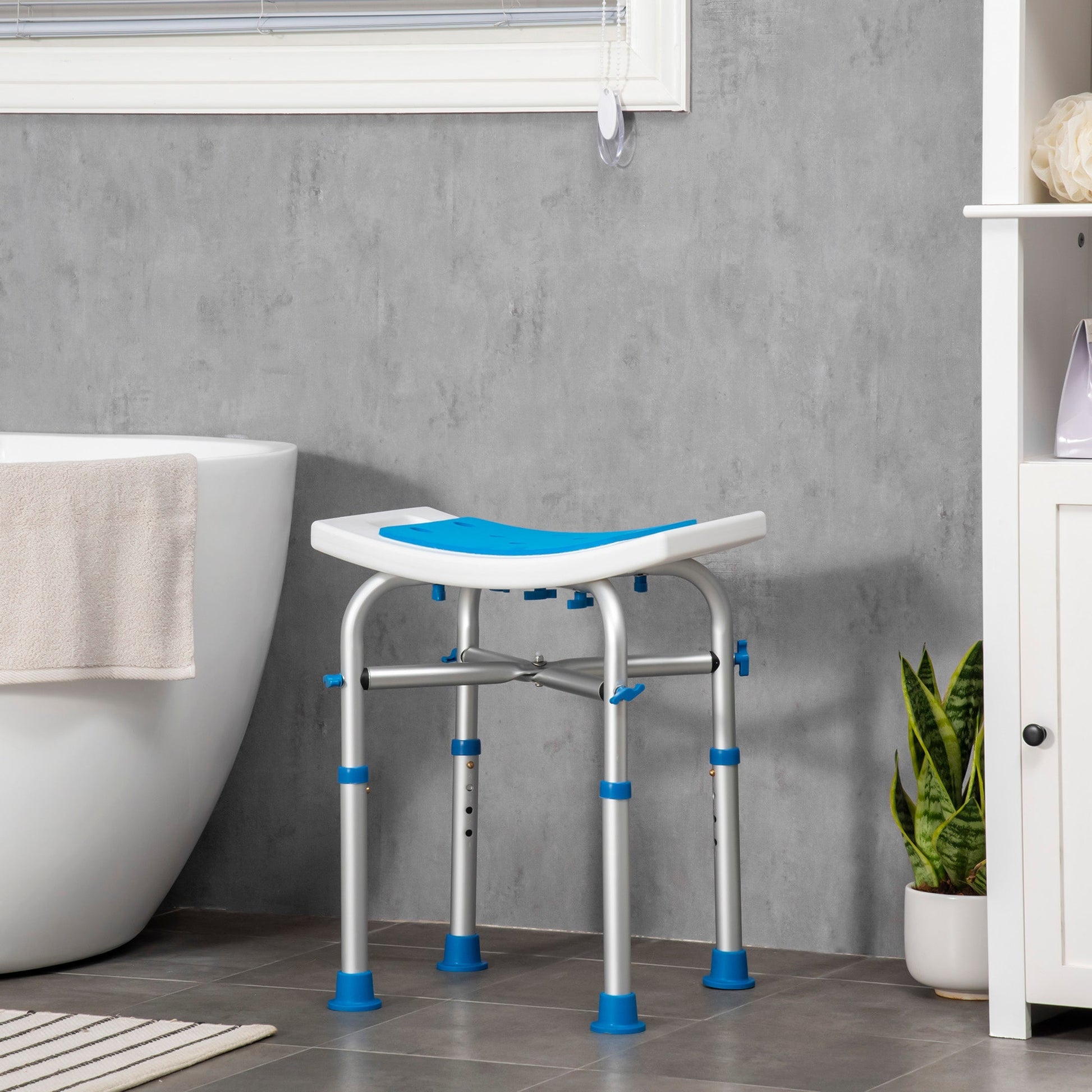 ECARE | Blue Aluminum Shower Stool with adjustable height and non -slip feet and suction cup - Borgè