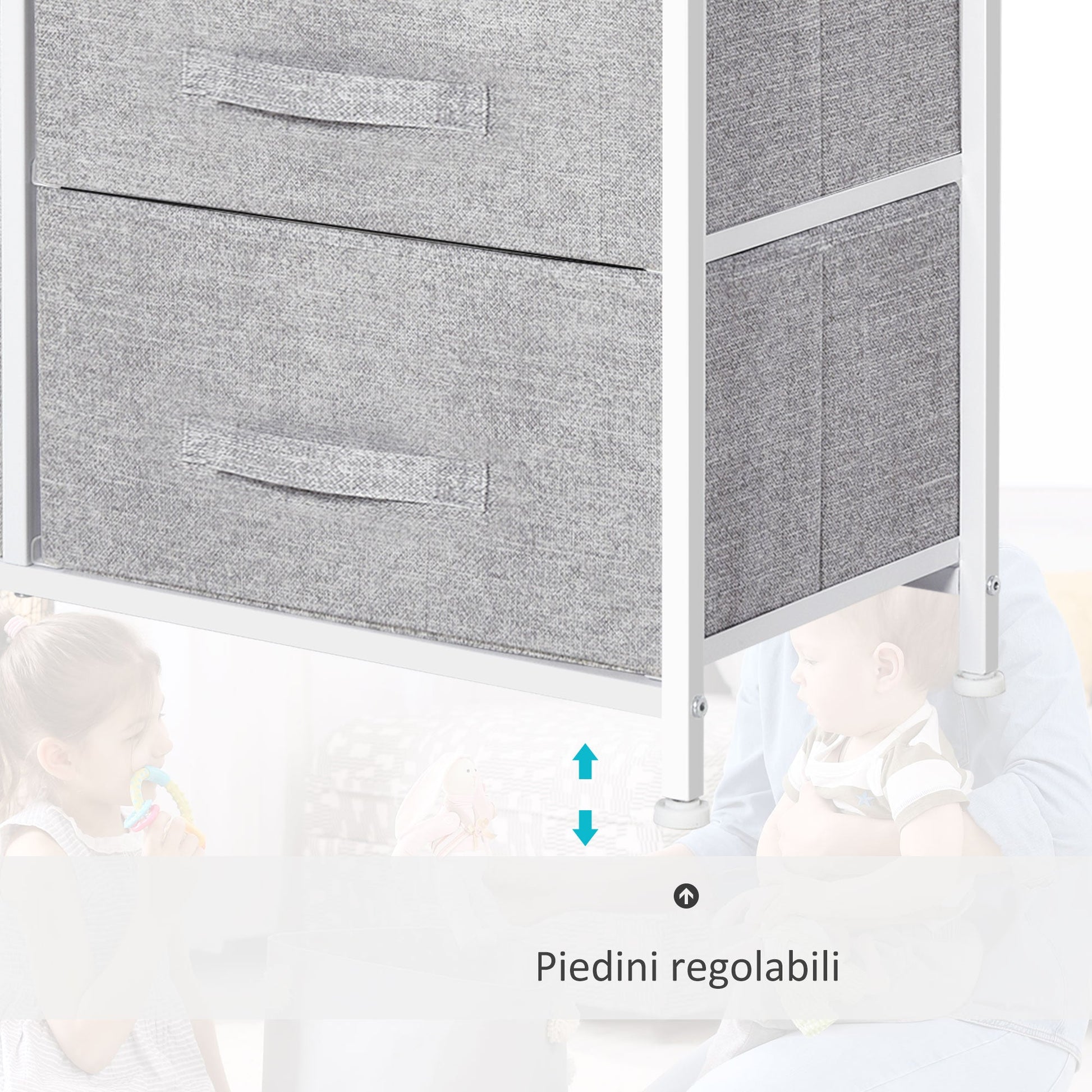 chest of drawers with 5 folding and removable drawers in Grey fabric - Borgè