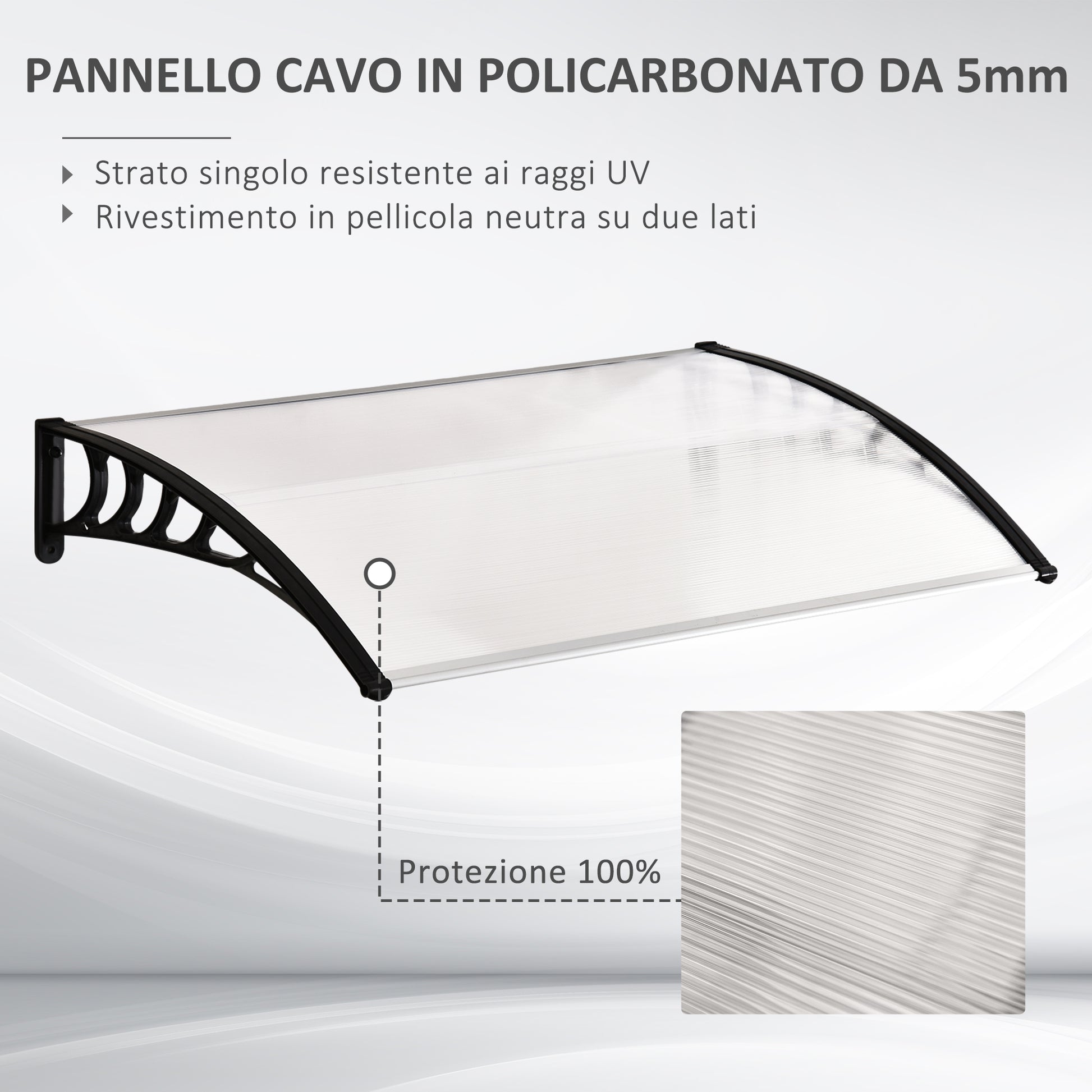 Outsunny exterior canopy curved with screws and bolts included, in polycarbonate, pp and aluminum, 122x89x24 cm - Borgè