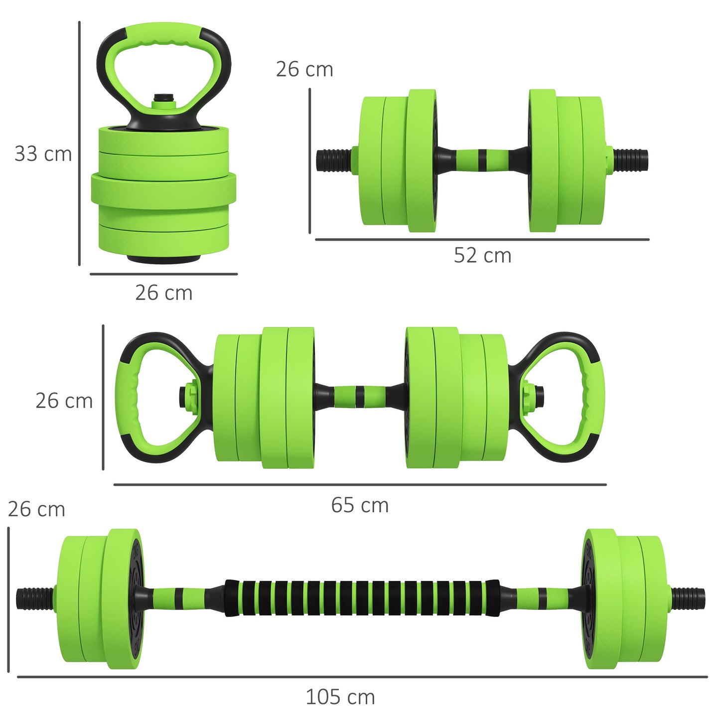 SportNow gym weights set 4 in 1 total 40kg, usable as kettlebell, dumbbells and barbells - Borgè