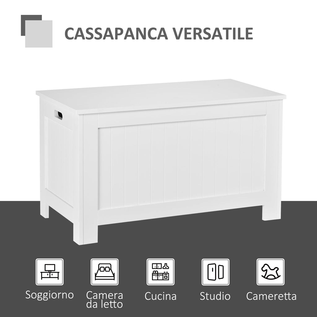 Bench Multipurpose Wooden Wooden Container MDF Opening with Safety Block, 81x40x46cm, White - Borgè