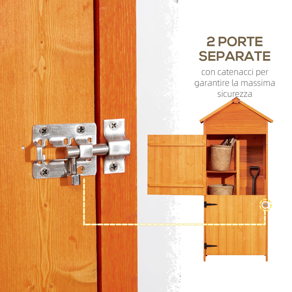 Outsunny Garden House Gate Wooden tools with 2 doors and 3 shelves, 84x52x188cm - Borgè