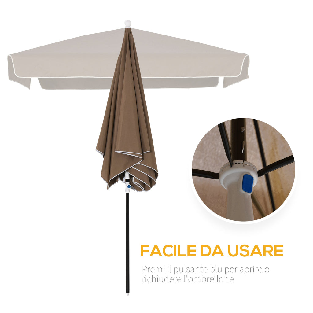 2x2m Outdoor Umbrella with Square Canopy, Adjustable and Portable, in Metal and Polyester, Coffee - Borge' Group Limited
