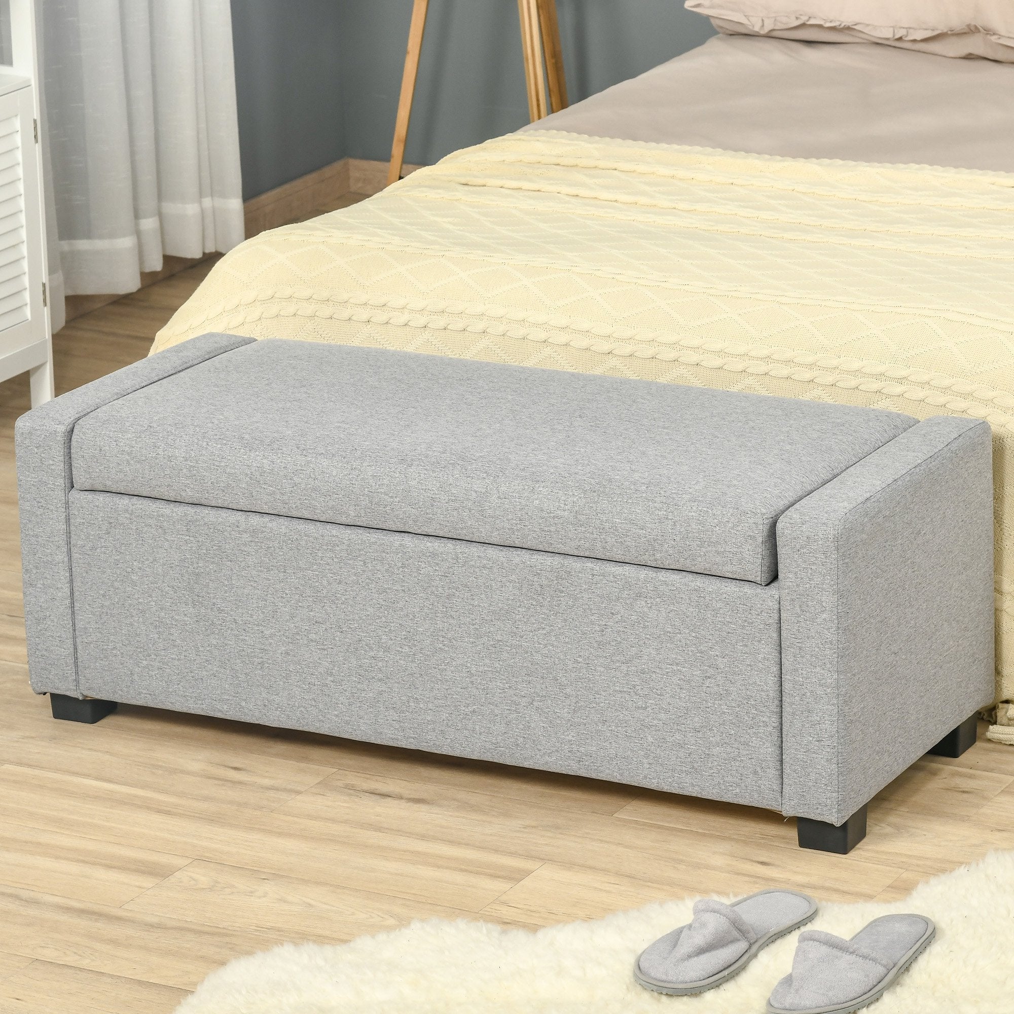 Ottoman Fabric Bench with Fabric Container Compartment, 120x50x44cm - Grey - Borgè
