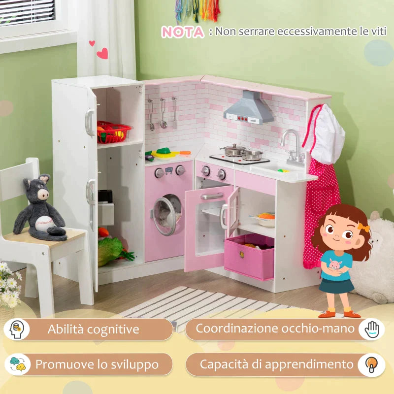 Kitchen for children 3-6 years old with realistic cooking lights and kitchen utensils | 84x93.5x85 cm - Borgè