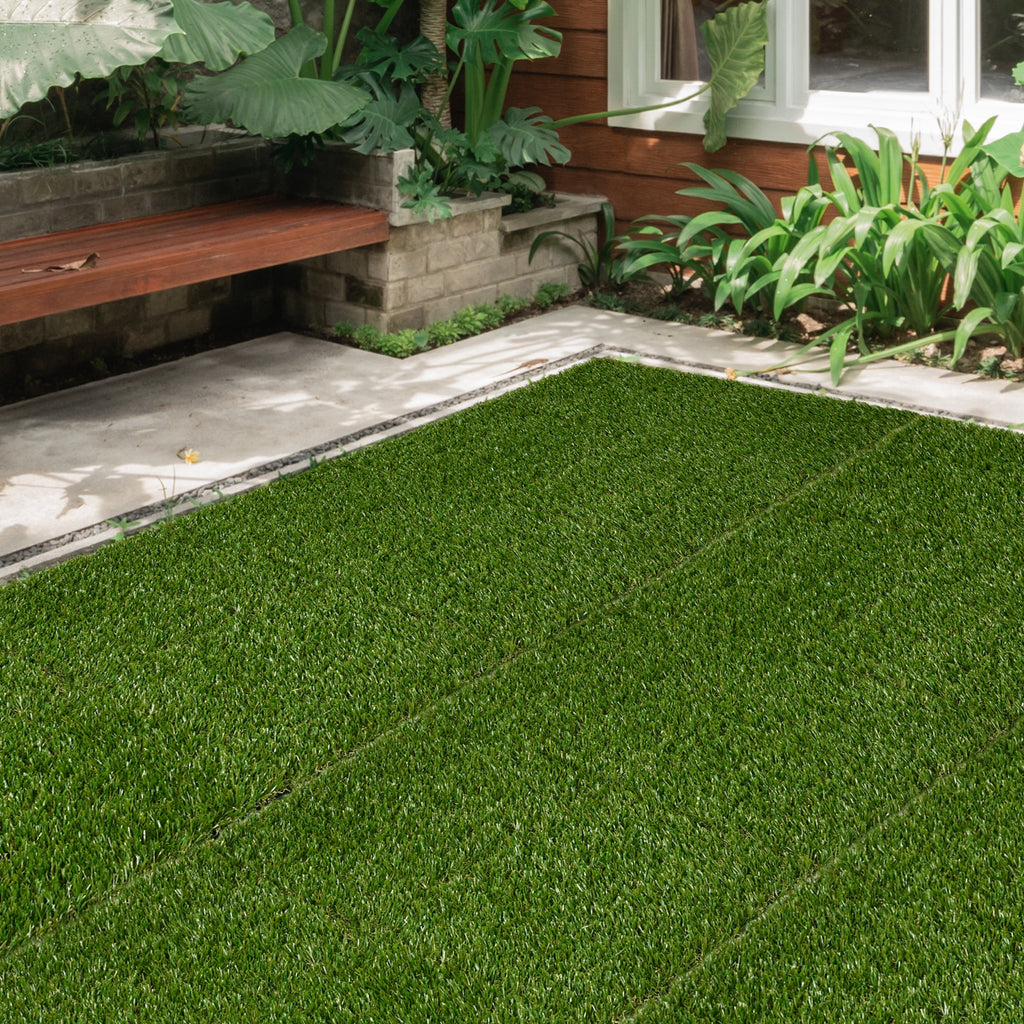 Outsunny garden tiles with synthetic grass 30x30cm 10 pieces, realistic artificial lawn, green - Borgè