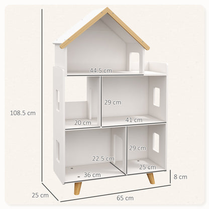 Zonekiz Library for children 3-6 years at 3 levels for books and games, in mdf and pine wood, 65x25x108.5 cm, white - Borgè