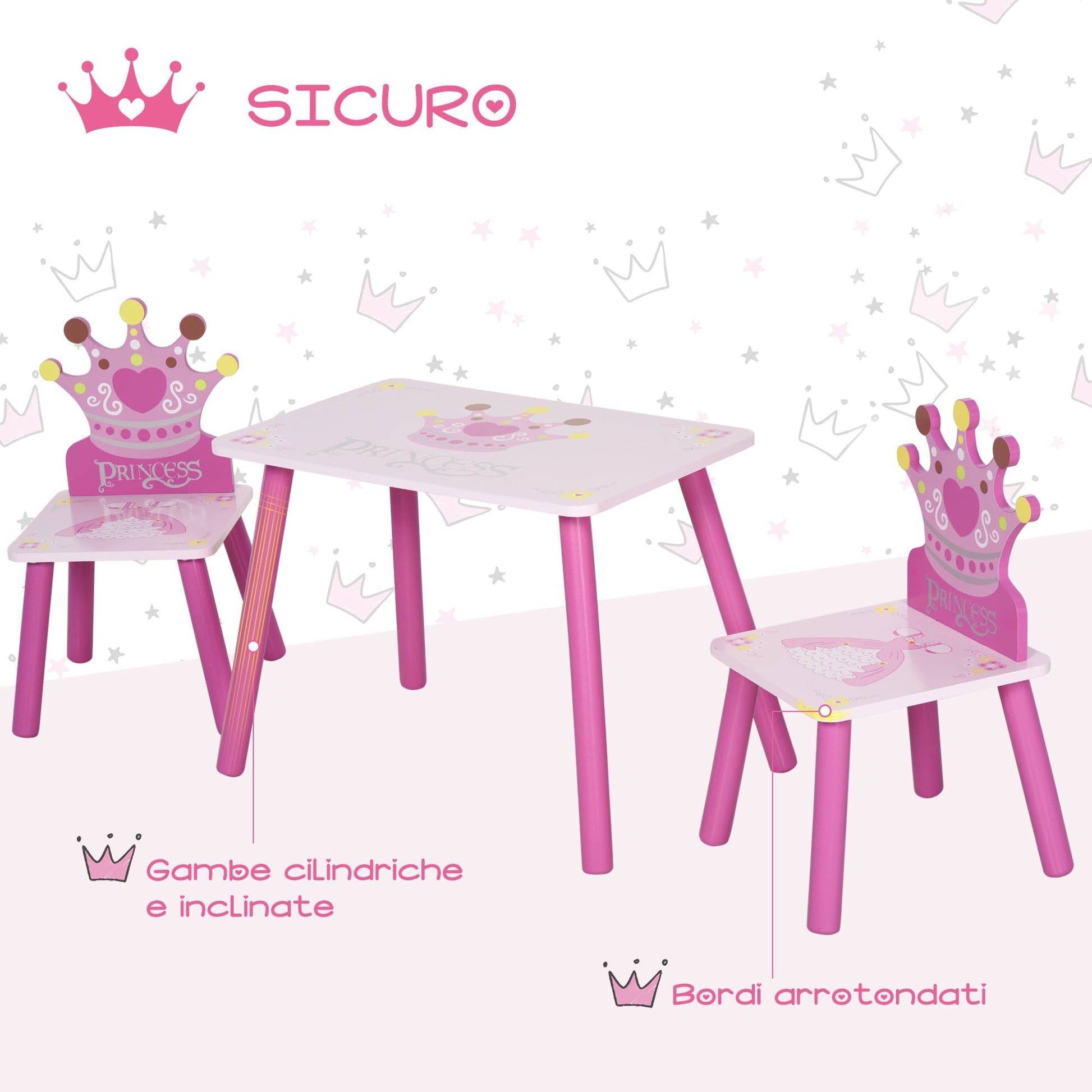 Table Set and 2 Princely Theme Chairs for Room Children's Room - Borgè