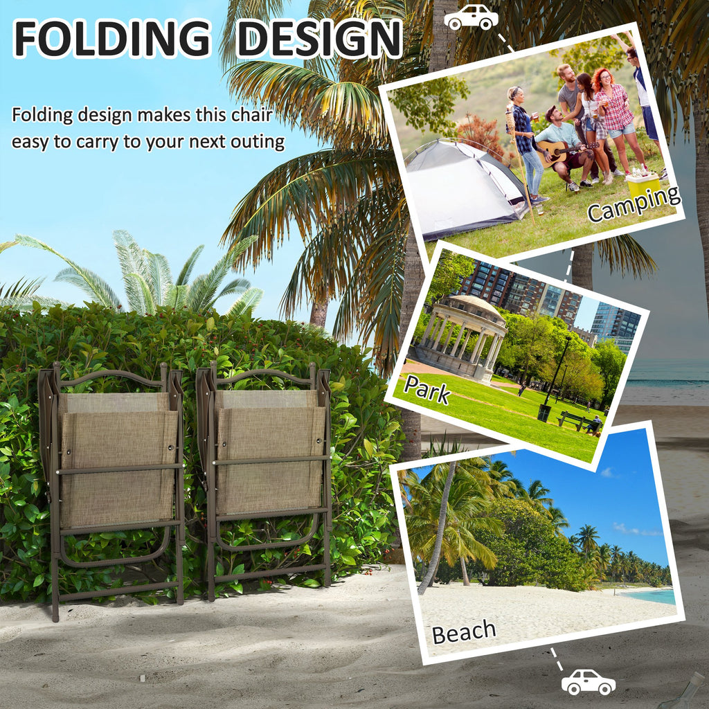 Outsunny set 2 Garden folding chairs with armrests and session in breathable fabric, brown - Borgè