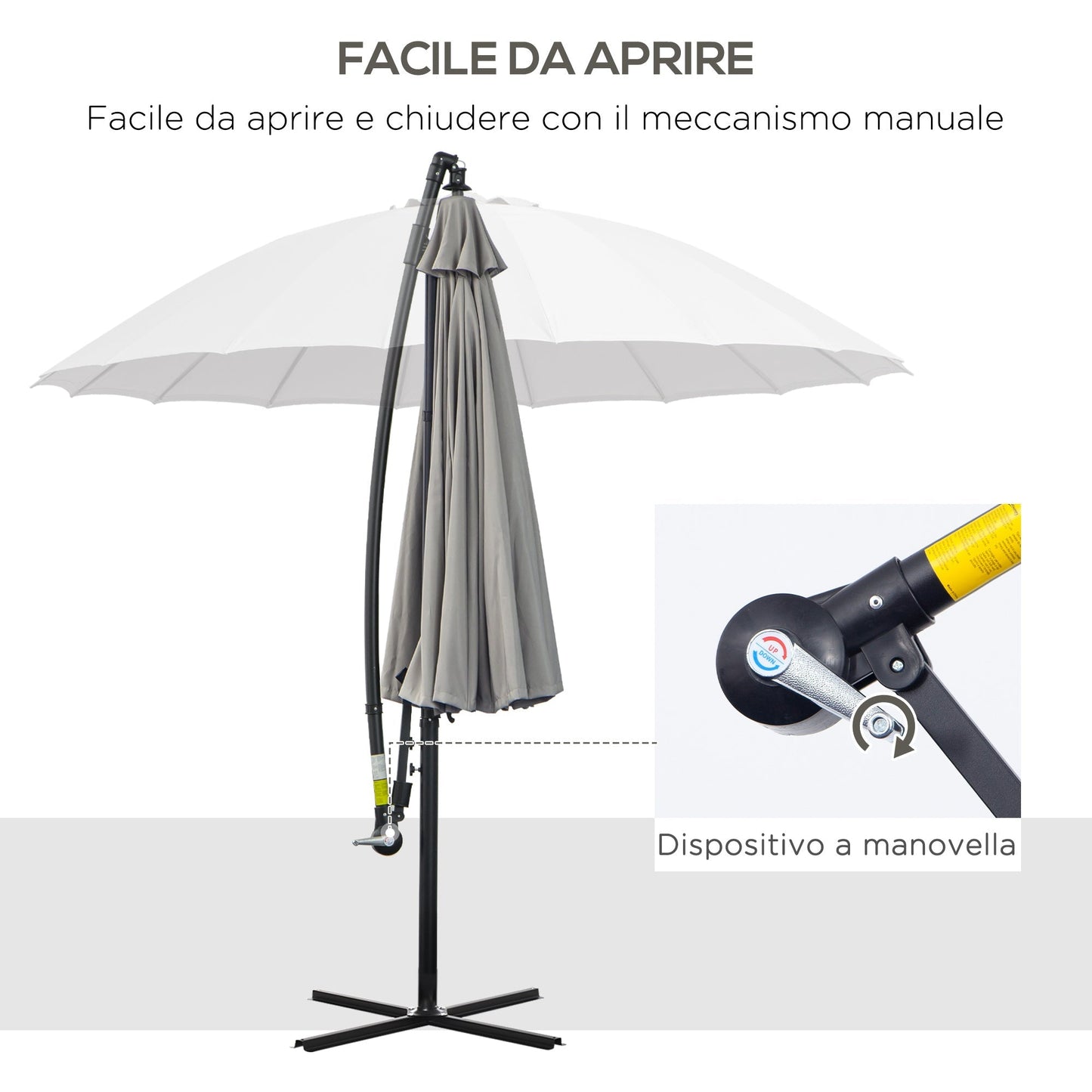 Outsunny Garden umbrella φ296cm, arm umbrella for Grey exterior with cross base - Borgè