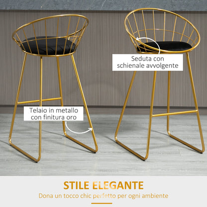 GOLDENBAR | Set of 2 High Bar Stools with Velvet Cushion - Borgè