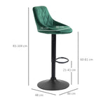 Set 2 swivel design bar stools with adjustable height of velvet - green effect coating - Borgè