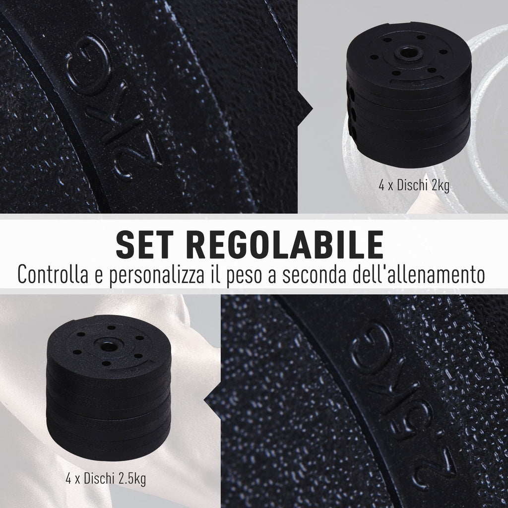 Gym Dumbbell 20KG Set (4x2.5kg, 4x2kg) with 8 Discs of 2kg, 2.5kg, Ø25mm, for Home Training - Borge' Group Limited