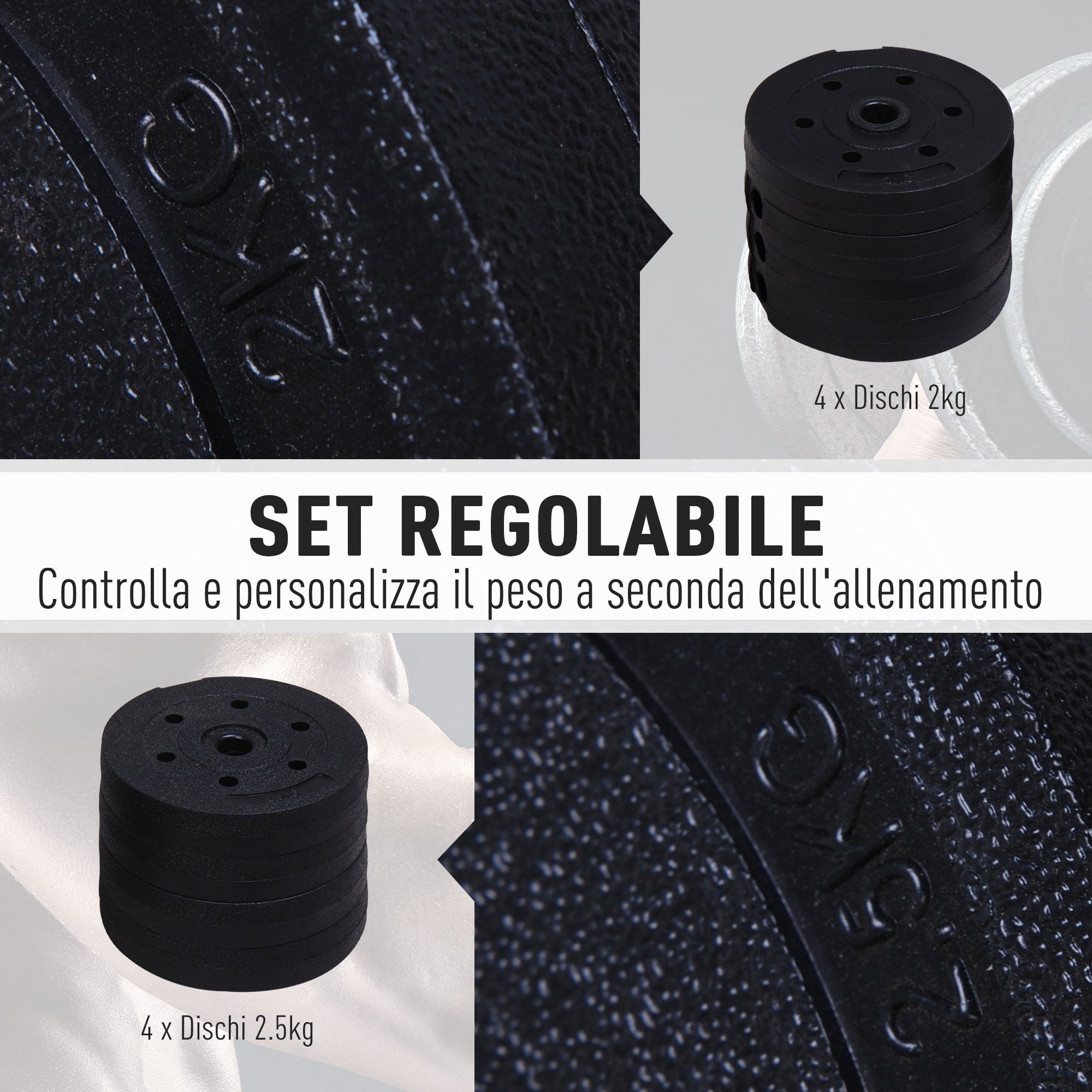 Gym Dumbbell 20KG Set (4x2.5kg, 4x2kg) with 8 Discs of 2kg, 2.5kg, Ø25mm, for Home Training - Borge' Group Limited