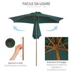 2.5x2.3m 6-Ribbed Garden Umbrella, Wood and Polyester, Dark Green - Borge' Group Limited