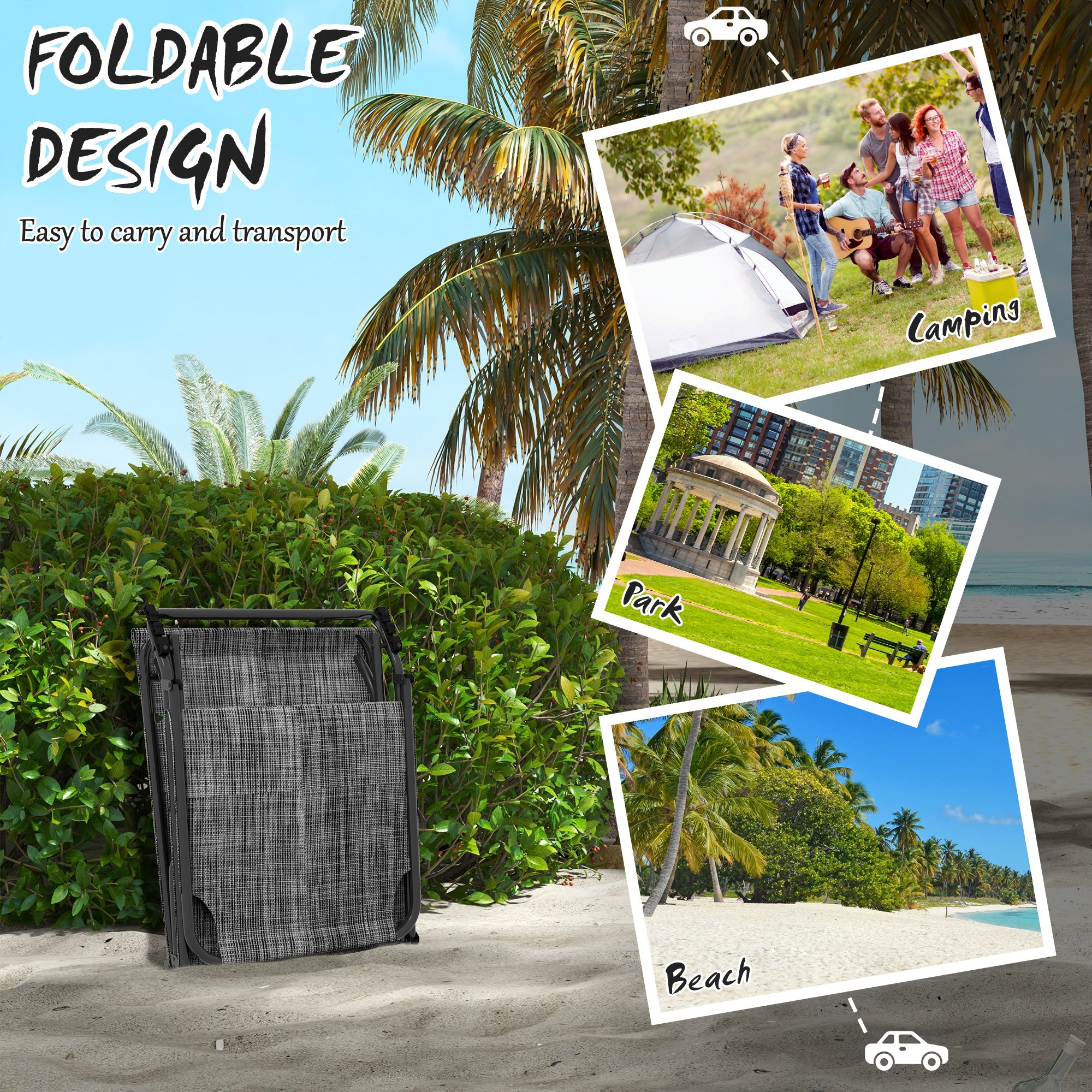 Outsunny folding garden bed and reclining with side pocket, 68x189x30 cm, black and gray - Borgè