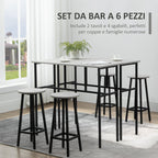sets from bar 6 pieces with 4 bar stools and 2 high tables in chipped wood and steel for kitchen and living room, Grey - Borgè