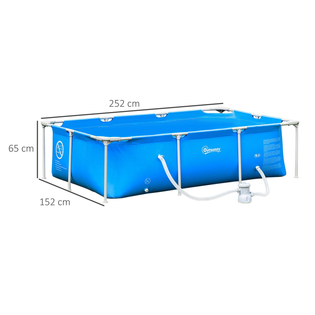 Freestanding Outdoor Pool, Rectangular Above Ground Pool with Filter and Valve in Steel and PVC, Blue, 252x152x65cm - Borge' Group Limited