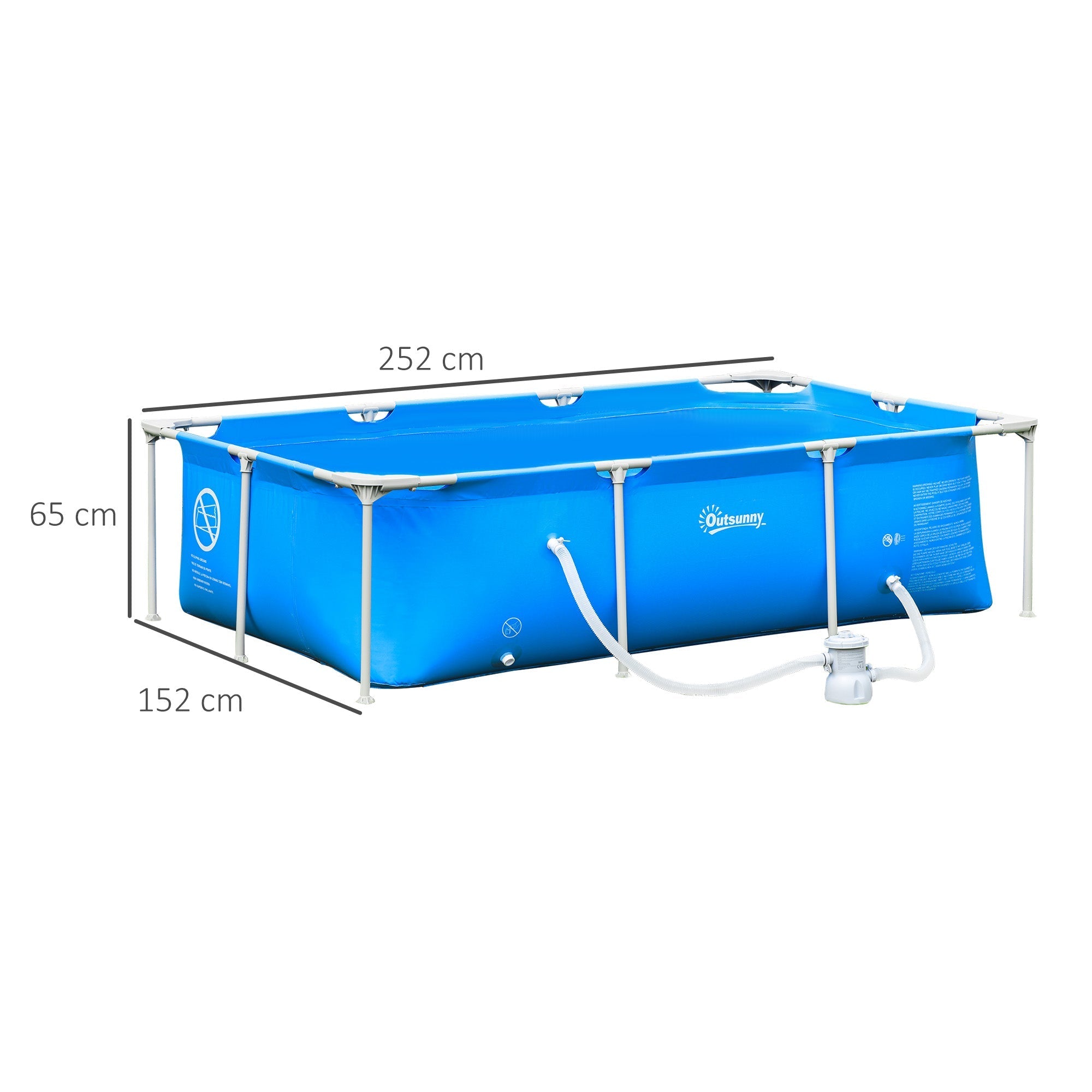 Freestanding Outdoor Pool, Rectangular Above Ground Pool with Filter and Valve in Steel and PVC, Blue, 252x152x65cm - Borge' Group Limited