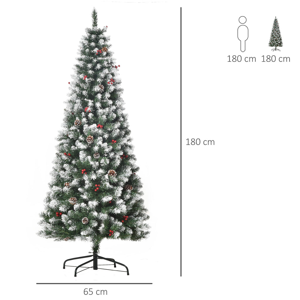 artificial snowy Christmas tree with white pine cones removable folding 180cm - green - Borgè