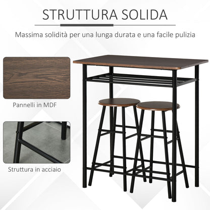 tall table with 2 stools for kitchen bar, footrests and shelf - Borgè