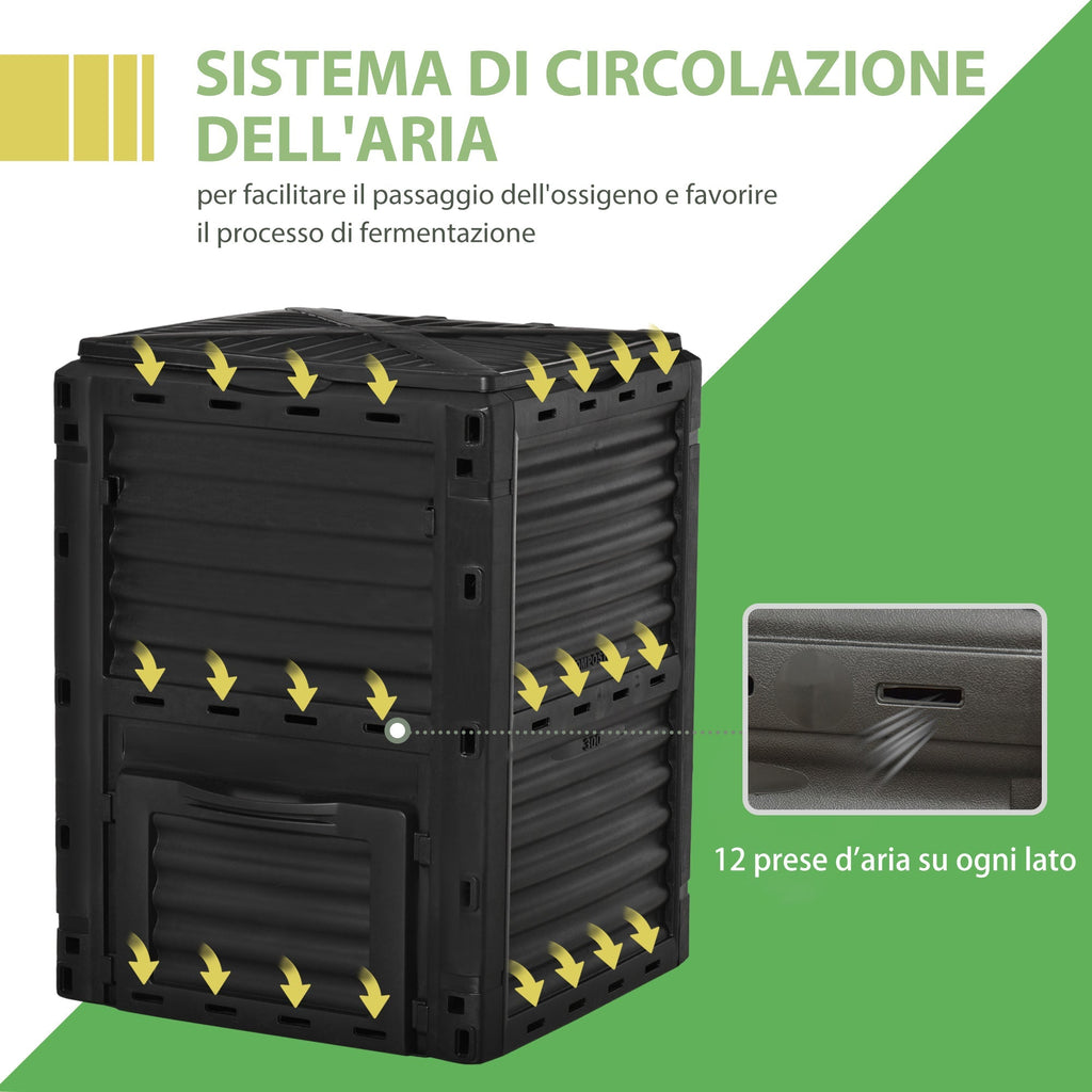 Garden Composter, 300L Black Plastic Home Compost Bin with Snap-On Lid - Borge' Group Limited