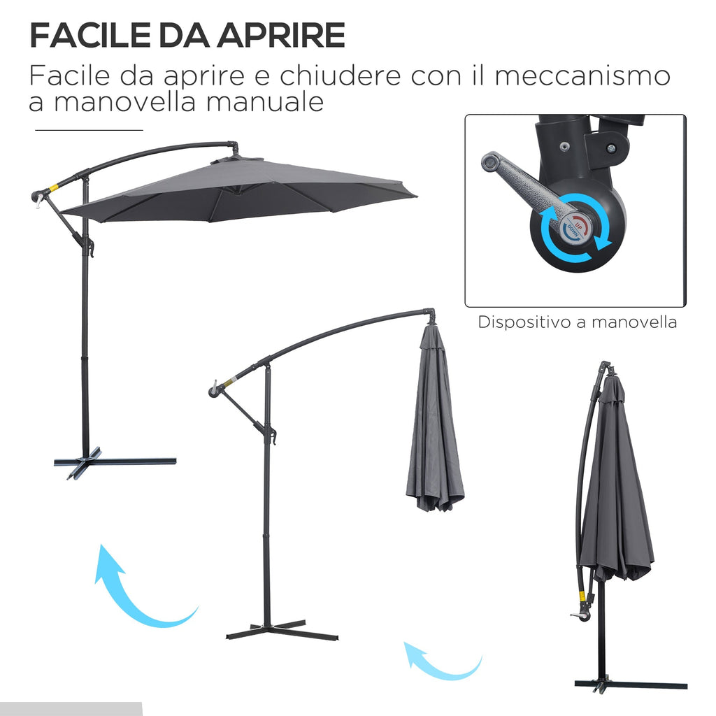 Garden Umbrella 3x2.5 m Arm and Tiltable with Crank, in Steel and Polyester Grey - Borge' Group Limited