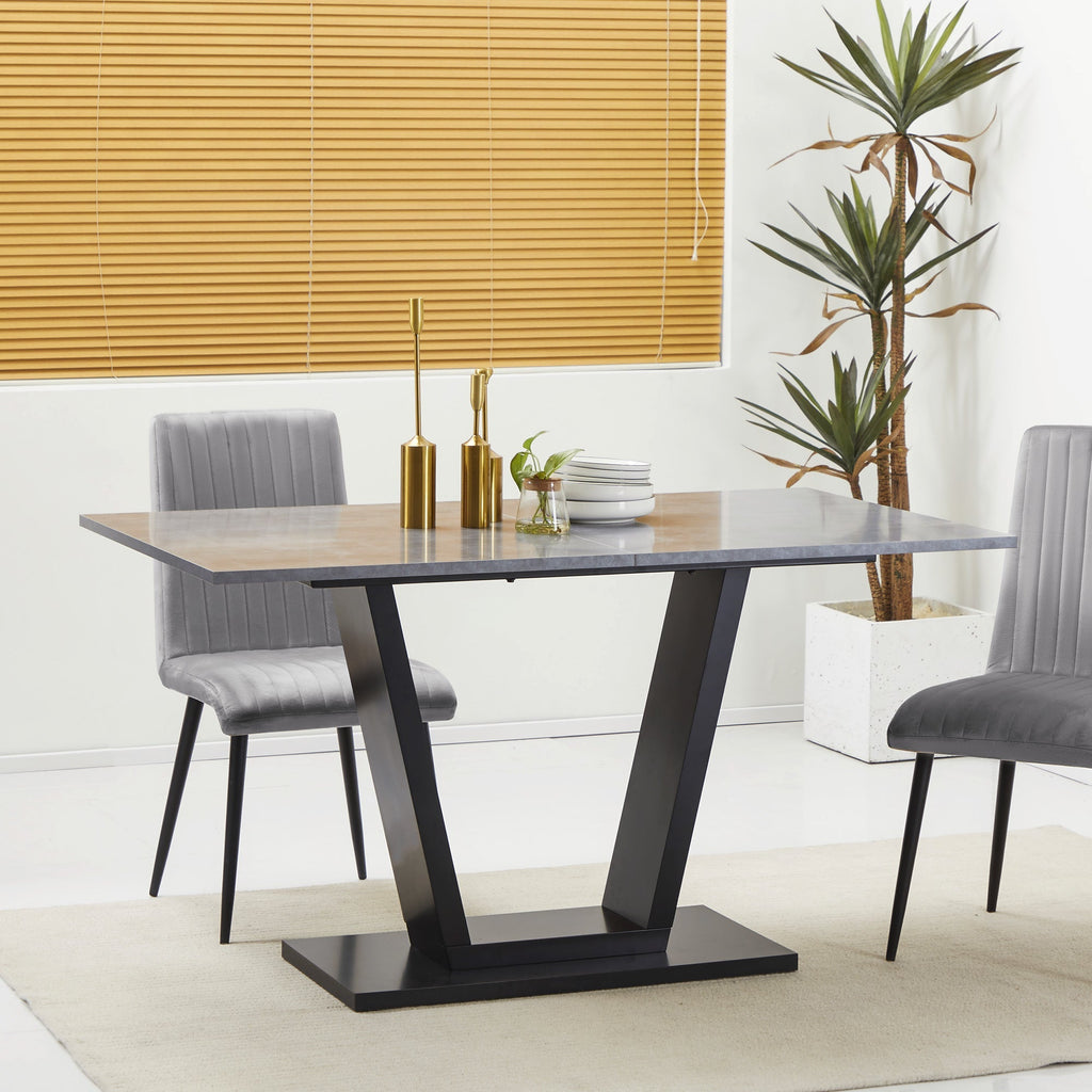 dining table for 4-6 people with marble effect and steel base, 140x80x76cm, black - Borgè