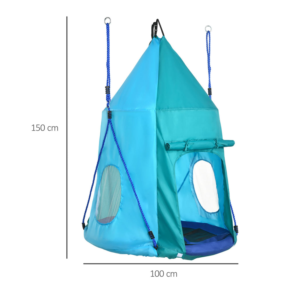 Outsunny Garden swing with 3-8 year olds curtains, Ã˜100cm and adjustable strings, blue - Borgè