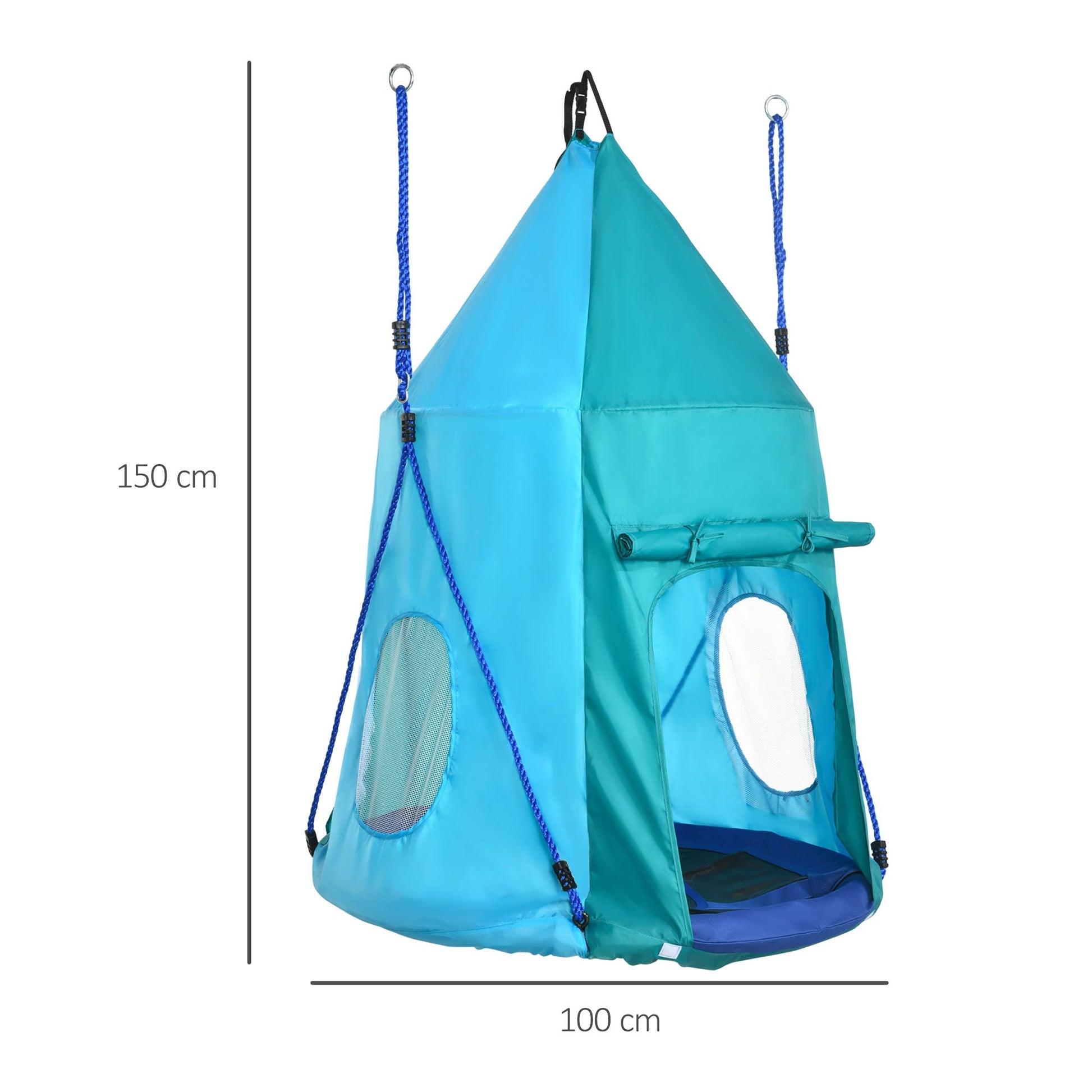 Outsunny Garden swing with 3-8 year olds curtains, Ã˜100cm and adjustable strings, blue - Borgè