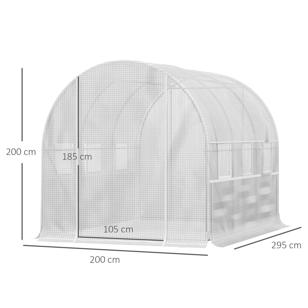 3x2x2m Steel Greenhouse with PE Cover, Zip Doors and Mesh Windows, White - Borge' Group Limited