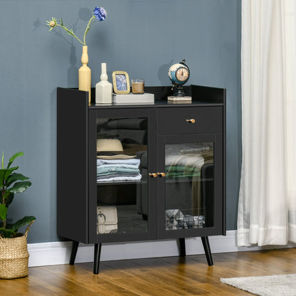 cabinet two doors with adjustable shelf and open spaces in mdf and wood, 80x40x94.3 cm, black - Borgè