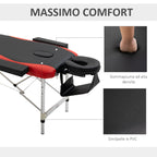 Foldable Massage and Beauty Table with Adjustable Height, Professional Massage Bed in Aluminum and Plastic, 215x60x61-84 cm, Black and Red - Borge' Group Limited