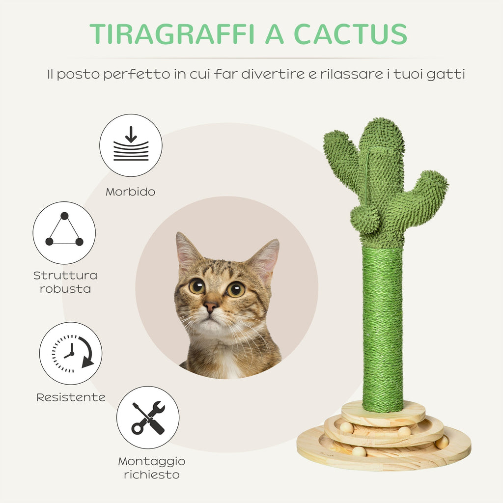 Cactus Cat Tree for cats with Scratch Pole and Ball, 32x32x60cm - Borge' Group Limited