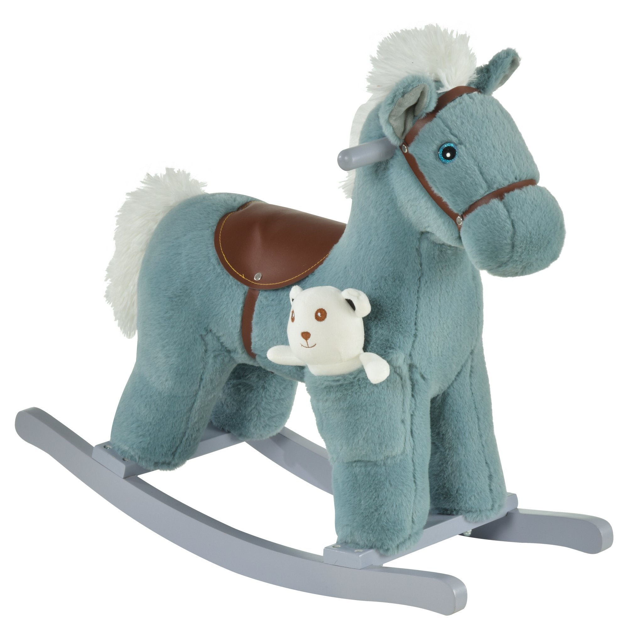 Homcom Cavallo with plush and wood with sounds and bears included, for children of 18-36 months, 65x26x55cm, blue - Borgè