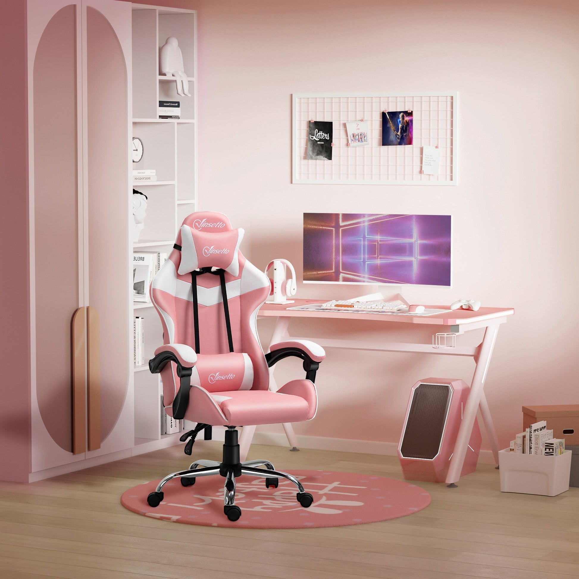 Ergonomic gaming chair with adjustable and reclining height - pink - Borgè