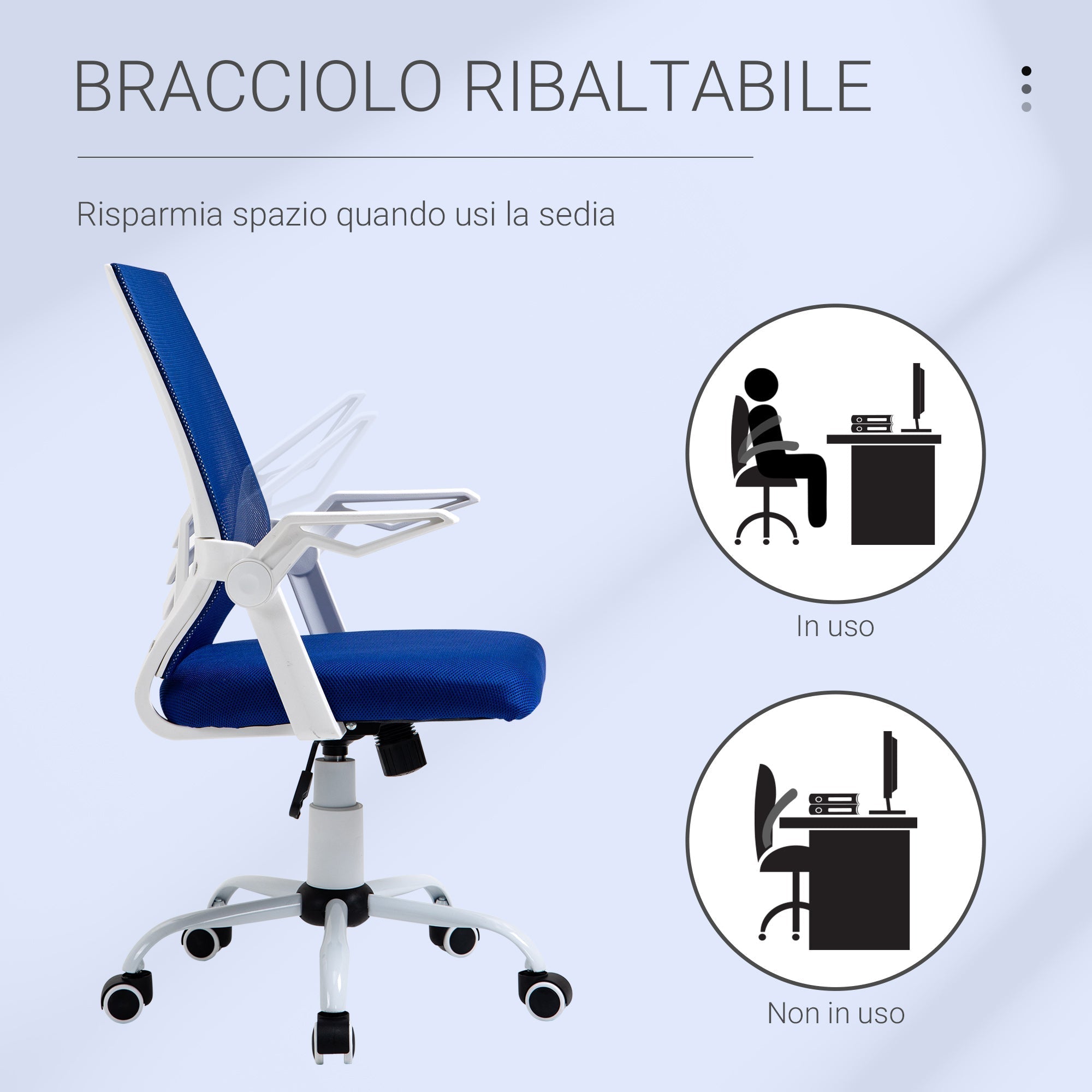 Ergonomic office chair with armrests and lumbar support, swivel office chair and adjustable height in blue fabric - Borgè