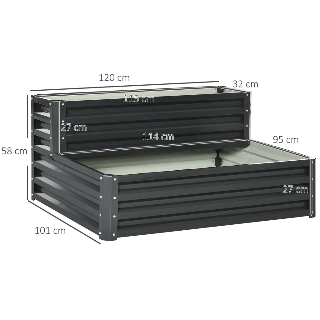 2-Tier Raised Garden Bed in Steel with Open Bottom, 120x101x58cm, Dark Grey - Borge' Group Limited