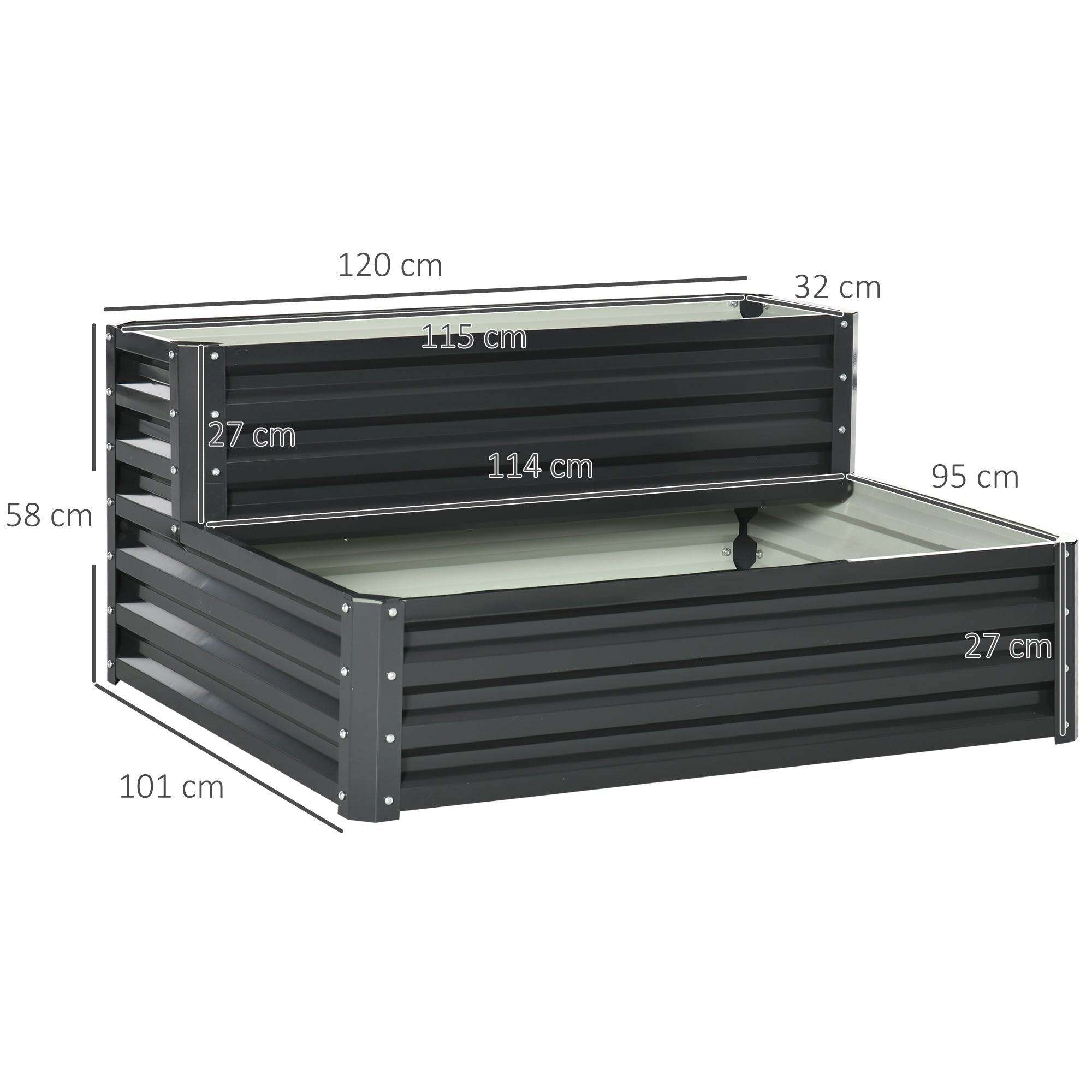 2-Tier Raised Garden Bed in Steel with Open Bottom, 120x101x58cm, Dark Grey - Borge' Group Limited