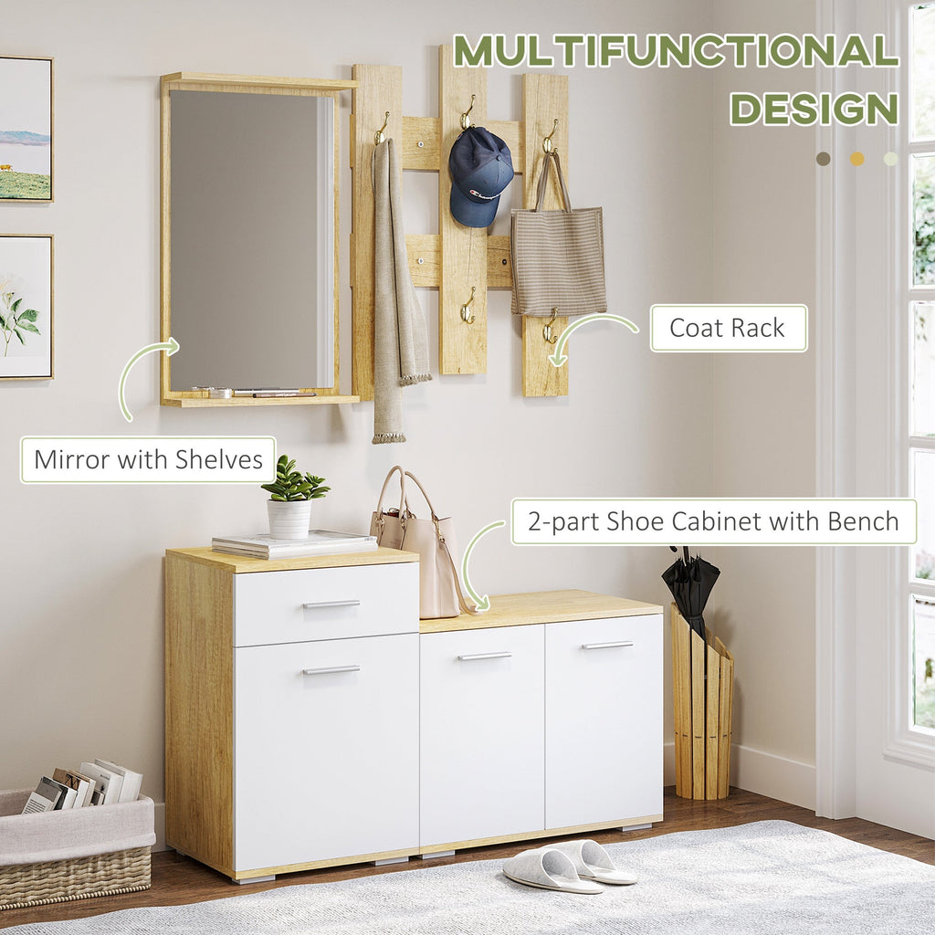 set for 3 in 1 entrance with wall hangers, mirror and boot with wooden bench - Borgè