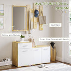 set for 3 in 1 entrance with wall hangers, mirror and boot with wooden bench - Borgè