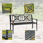 Black Steel Garden Bench for 2 Persons with High Backrest and Armrests, 128x62. 5x81. 5 cm - Borge' Group Limited