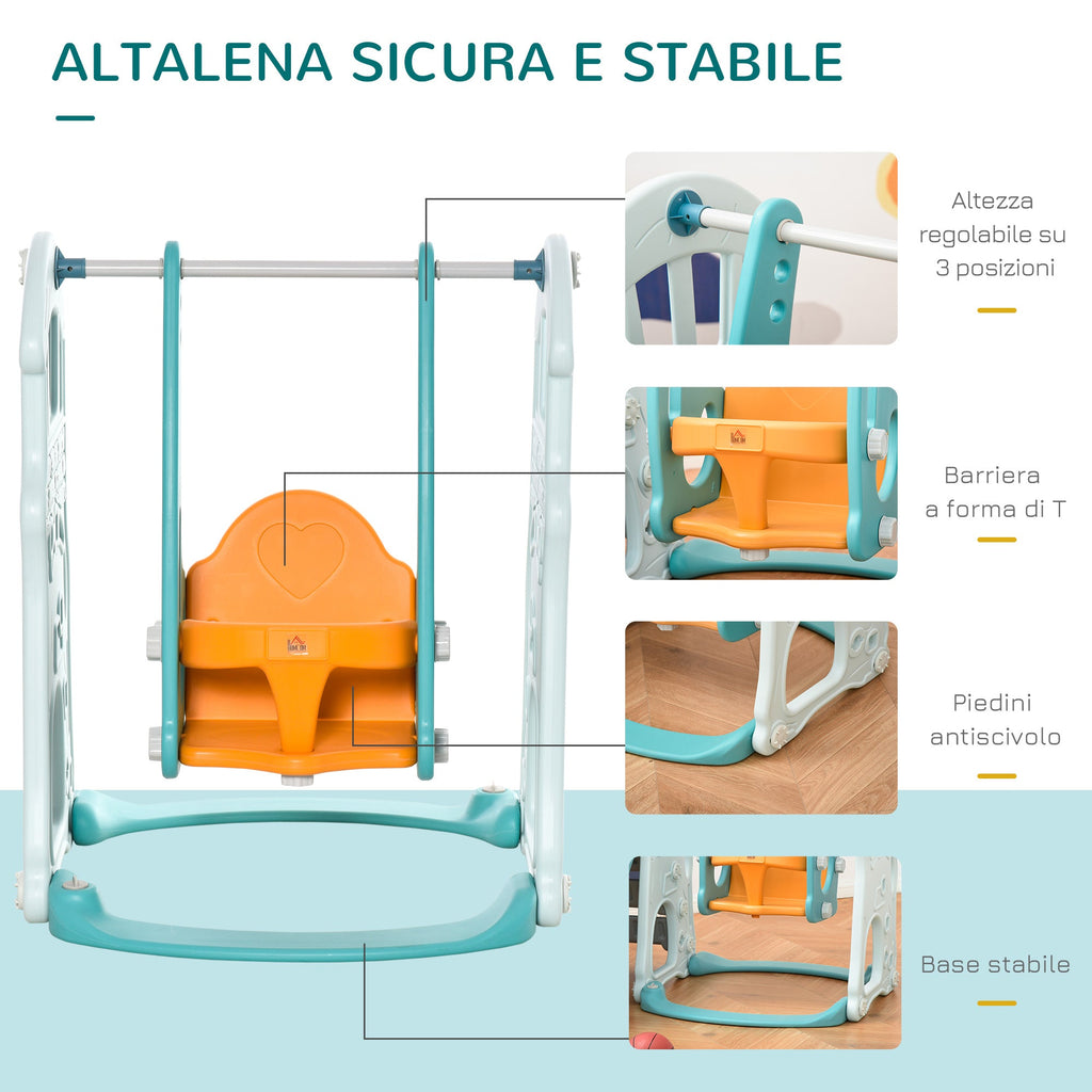 slide for children with adjustable swing, basket and balls for bedroom and garden, 149x186x98cm, blue and orange - Borgè