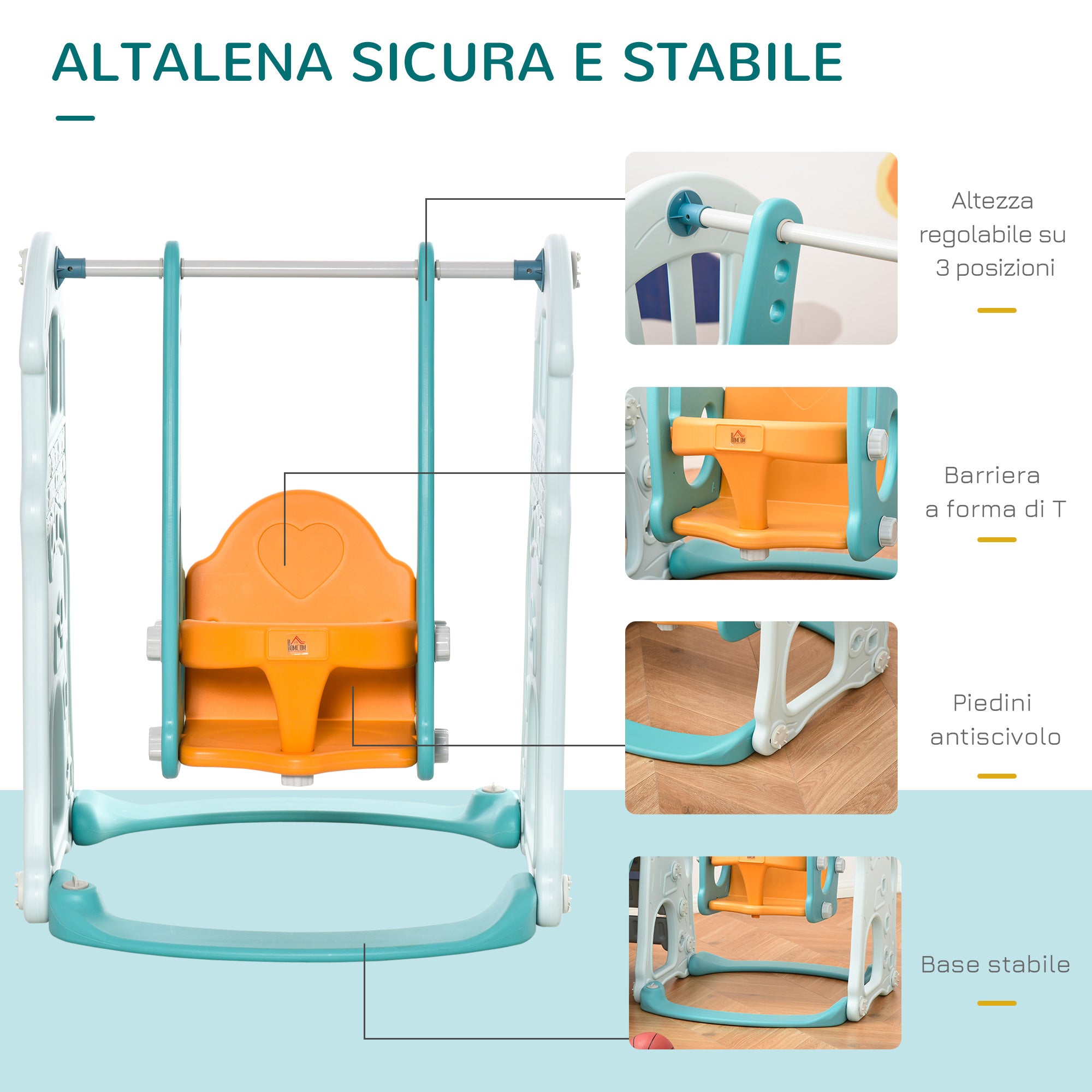 slide for children with adjustable swing, basket and balls for bedroom and garden, 149x186x98cm, blue and orange - Borgè