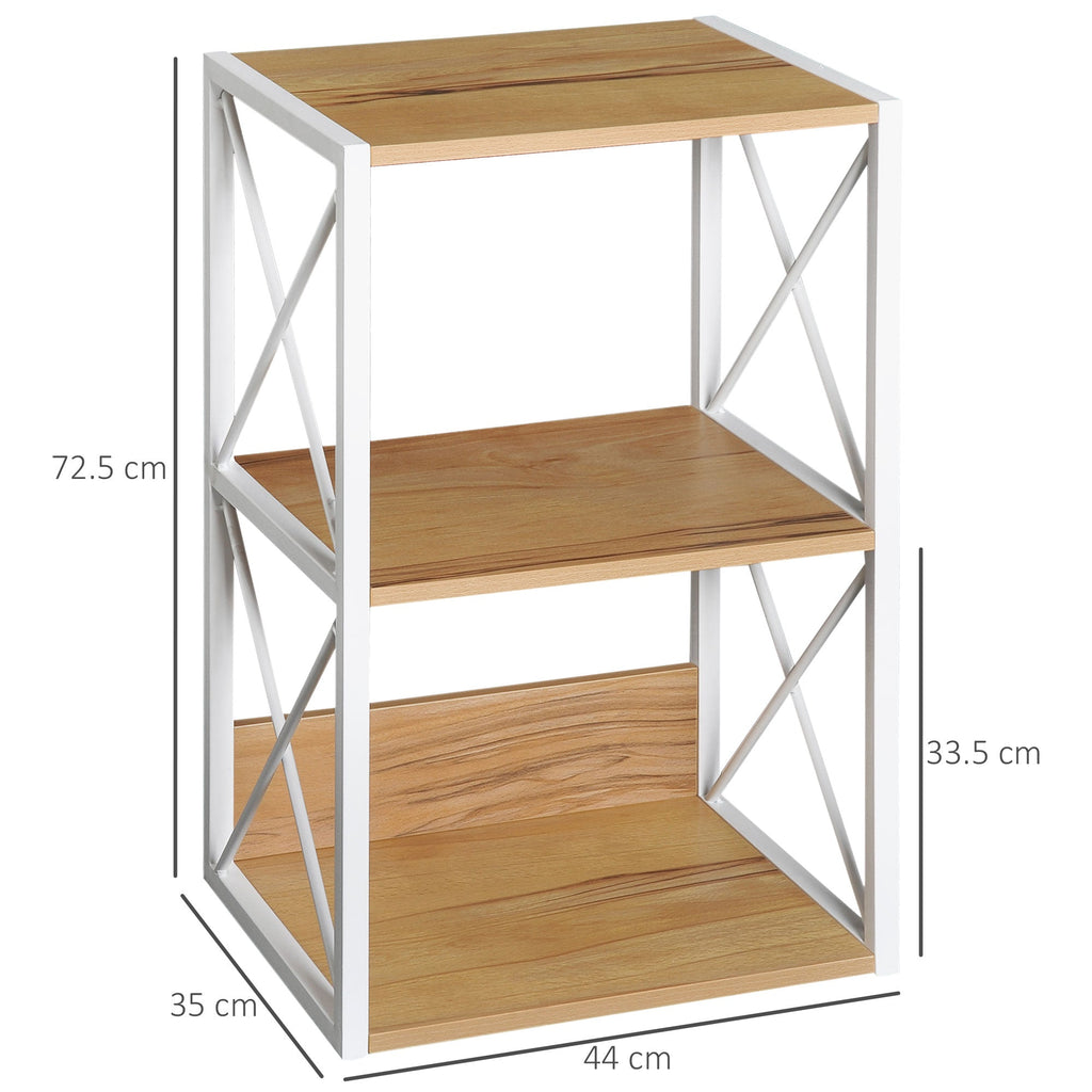 Cabinet shelf bookcase 3 shelves with white steel structure and wooden shelves 44x35x72.5cm - Borgè