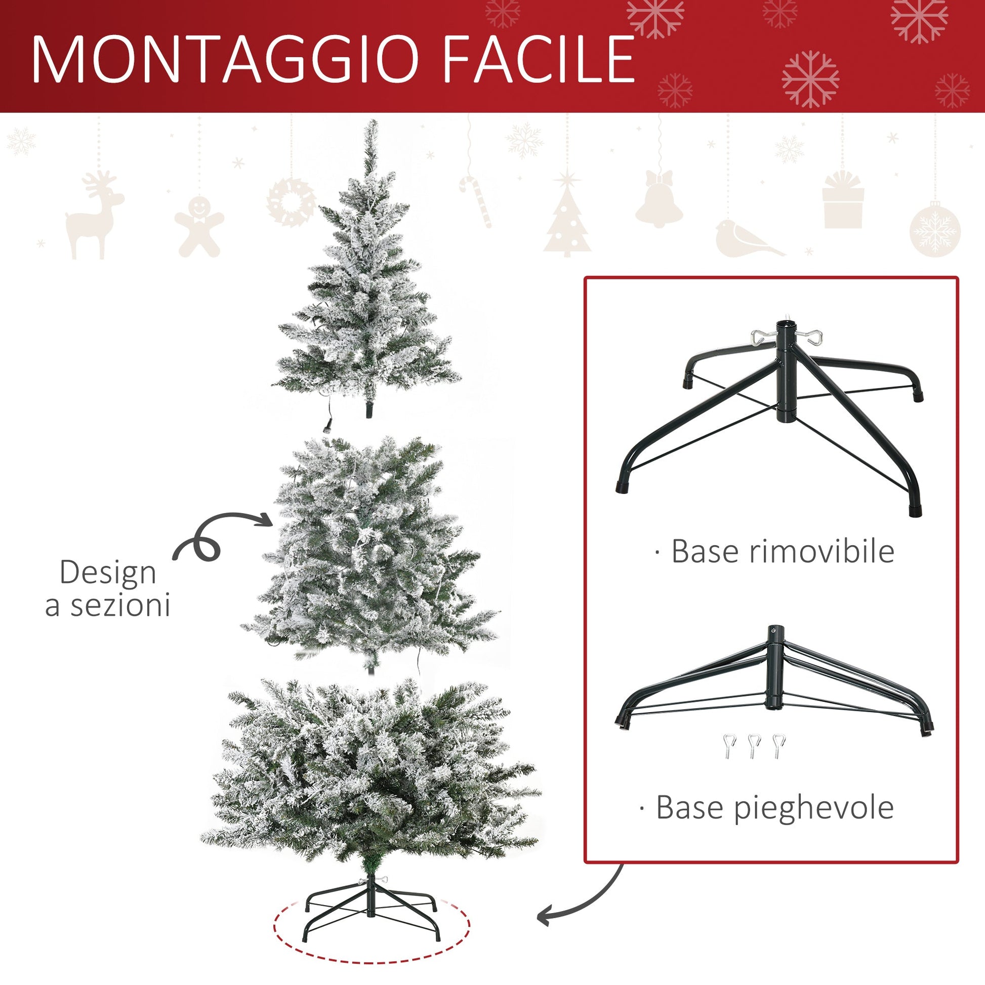 Slipped artificial Christmas tree with 250 colored LED lights, 829 branches and folding base, Ï†112x210cm - green - Borgè